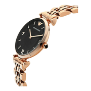  Shop Authentic Emporio Armani Gianni T-Bar Black Dial Rose Gold Strap Watch For Women - AR11145 - Luxxuri