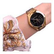  Shop Authentic Michael Kors Slim Runway Black Dial Gold Steel Strap Watch for Women - MK3803 - Luxxuri