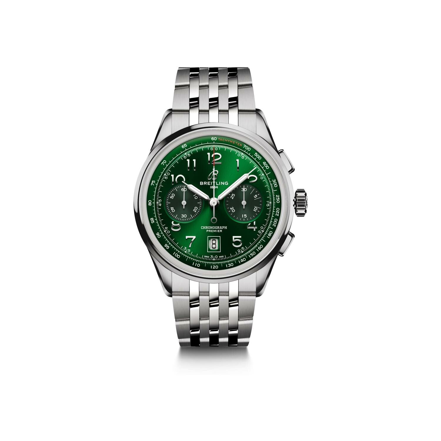  Shop Authentic Breitling Premier B01 Chronograph 42 Green Dial Silver Steel Strap Watch for Men - AB0145371L1A1 - Luxxuri