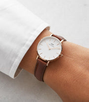  Shop Authentic Daniel Wellington Classic Petite St Mawes White Dial Brown Leather Strap Watch For Women - DW00100231 - Luxxuri