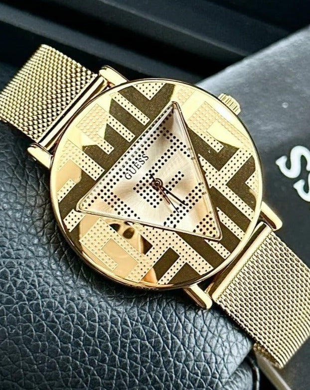  Shop Authentic Guess Iconic Quartz Gold Dial Gold Mesh Bracelet Watch For Women - GW0527L2 - Luxxuri