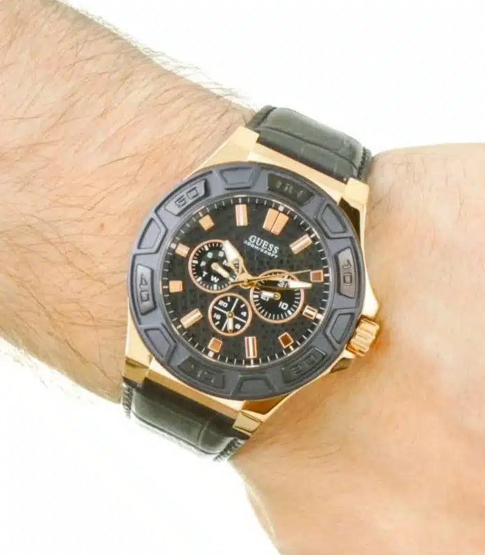  Shop Authentic Guess Force Analog Black Dial Black Leather Strap Watch For Men - W0674G6 - Luxxuri