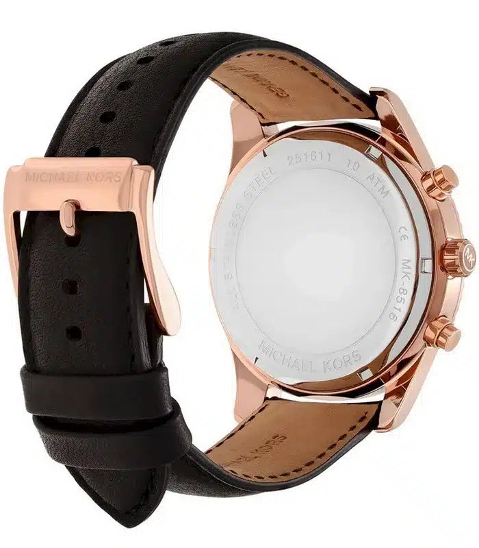  Shop Authentic Michael Kors Lexington Chronograph Rose Gold Dial Black Leather Strap Watch For Men - MK8516 - Luxxuri