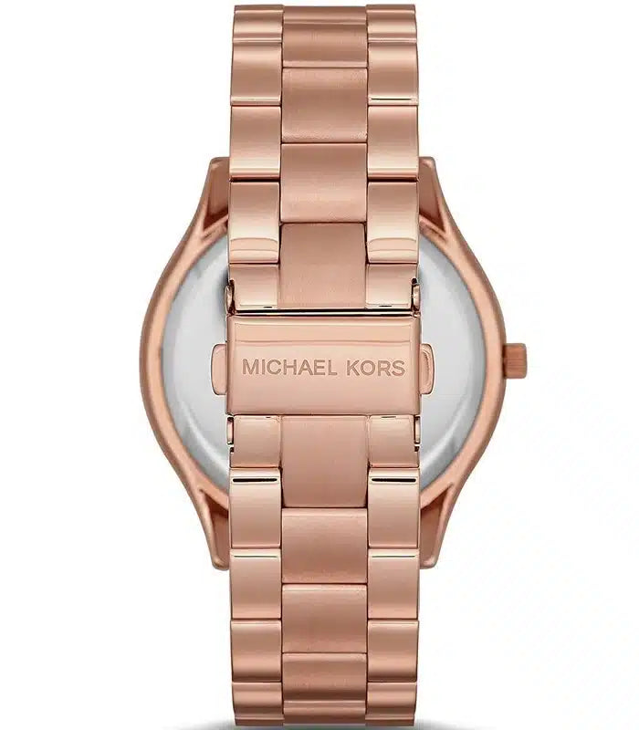  Shop Authentic Michael Kors Slim Runway White Dial Rose Gold Steel Strap Watch For Women - MK3804 - Luxxuri