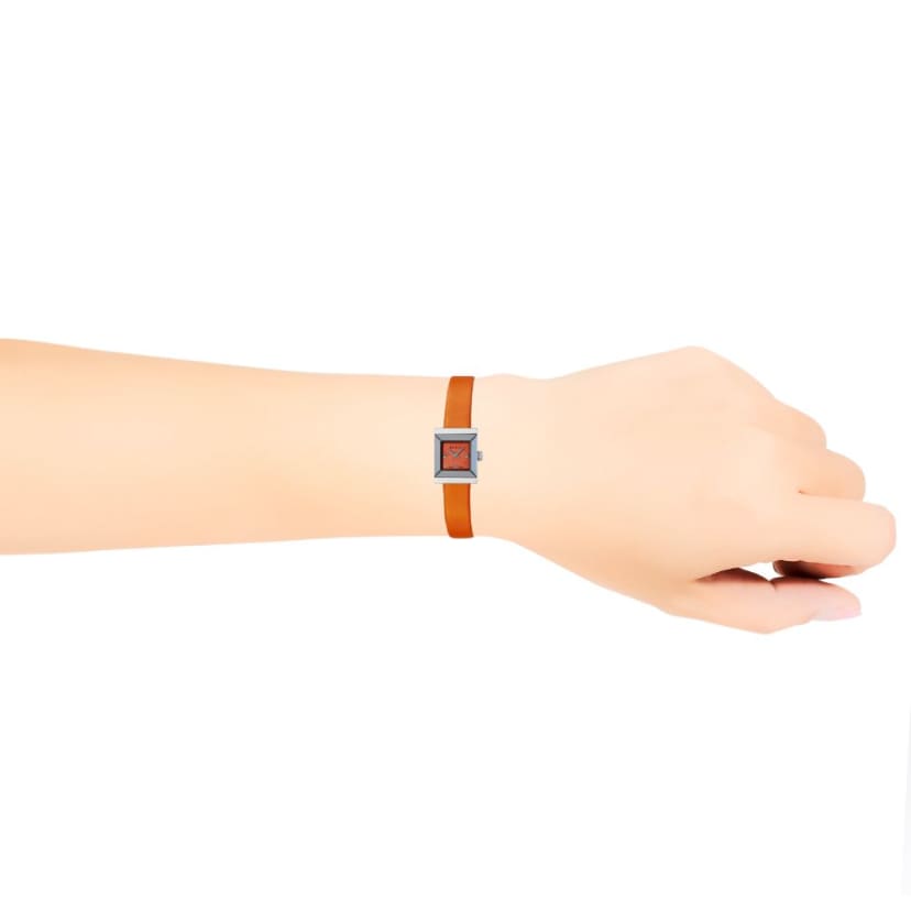  Shop Authentic Gucci G-Frame Square Mother of Pearl Orange Dial Orange Leather Strap Watch For Women - YA128532 - Luxxuri