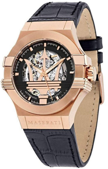  Shop Authentic Maserati Potenza Automatic Rose Gold Dial Black Leather Strap Watch For Men - R8821108002 - Luxxuri
