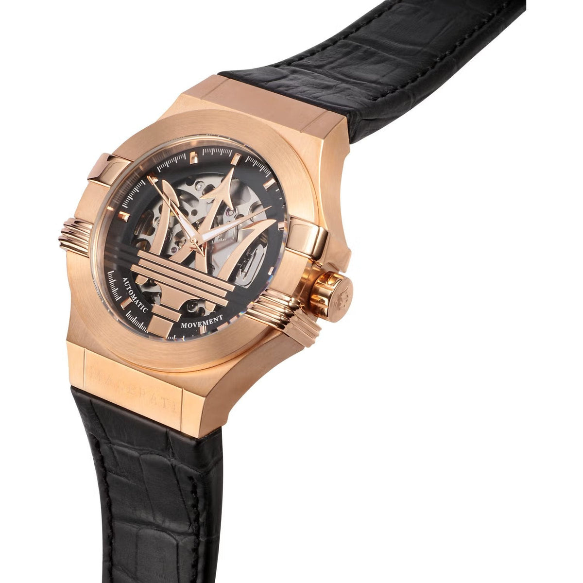  Shop Authentic Maserati Potenza Automatic Rose Gold Dial Black Leather Strap Watch For Men - R8821108002 - Luxxuri