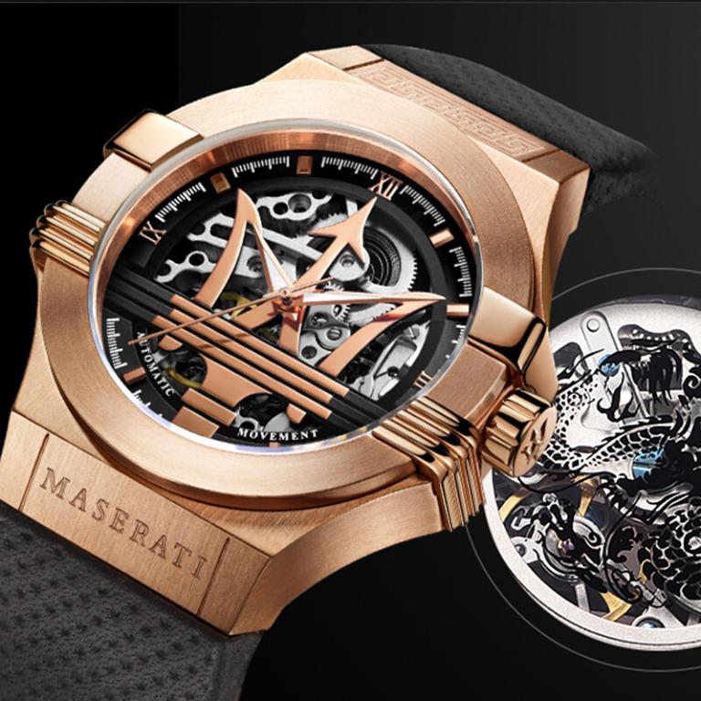  Shop Authentic Maserati Potenza Limited Edition Automatic Skeleton Black Dial Black Leather Strap Watch For Men - R8821108025 - Luxxuri