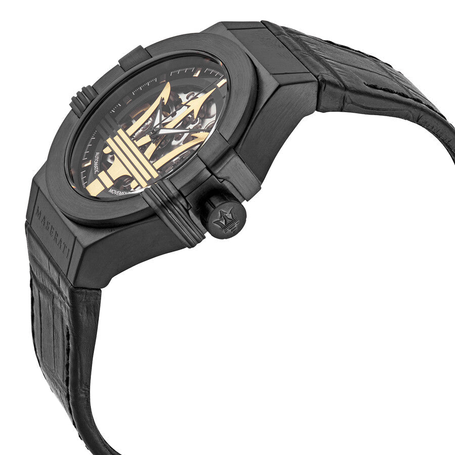  Shop Authentic Maserati Potenza Skeleton Limited Edition Black Dial Black Leather Strap Watch For Men - R8821108027 - Luxxuri