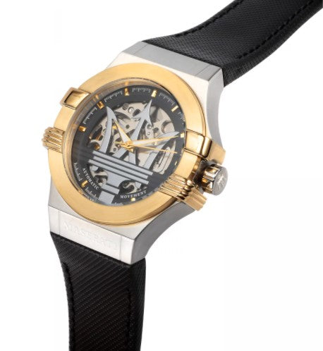  Shop Authentic Maserati Potenza Automatic Skeleton Dial Black Leather Strap Watch For Men - R8821108011 - Luxxuri