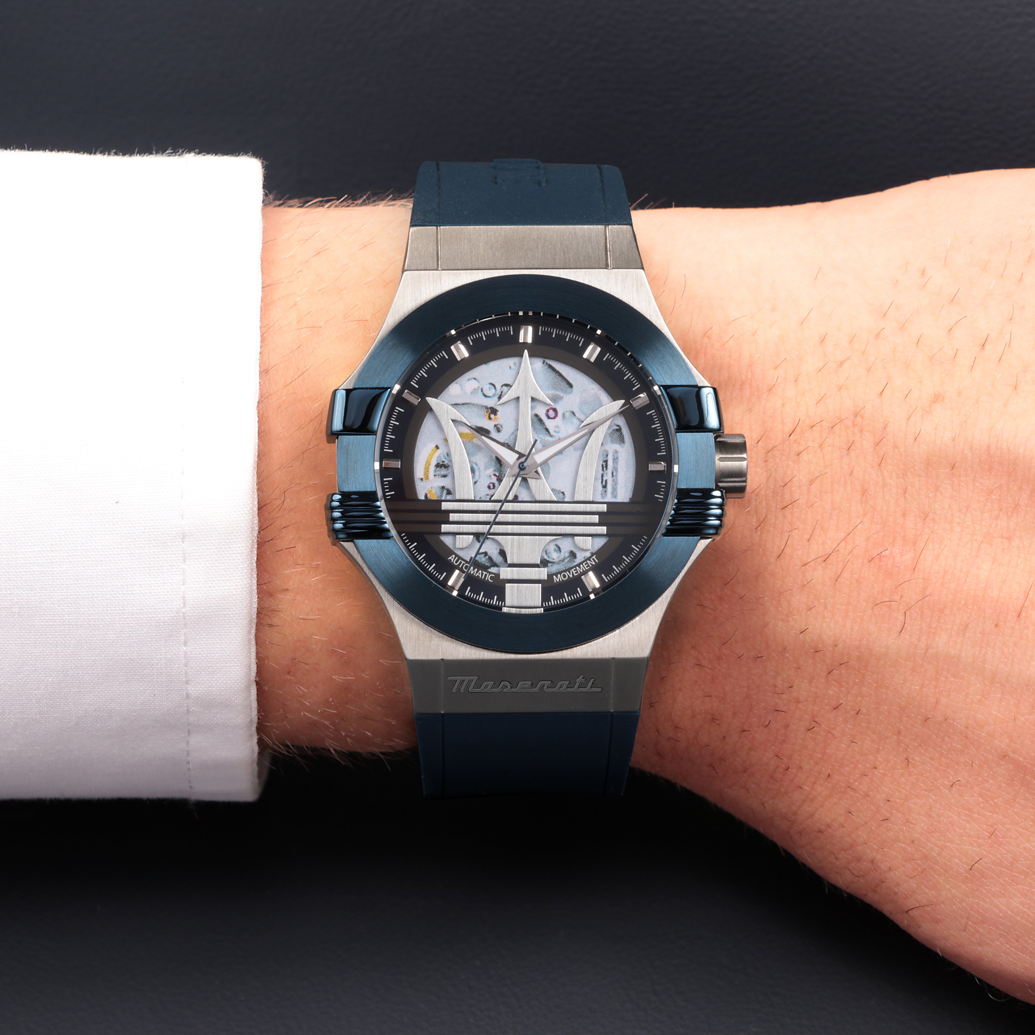  Shop Authentic Maserati Potenza Automatic Skeleton Dial Blue Rubber Strap Watch For Men - R8821108035 - Luxxuri