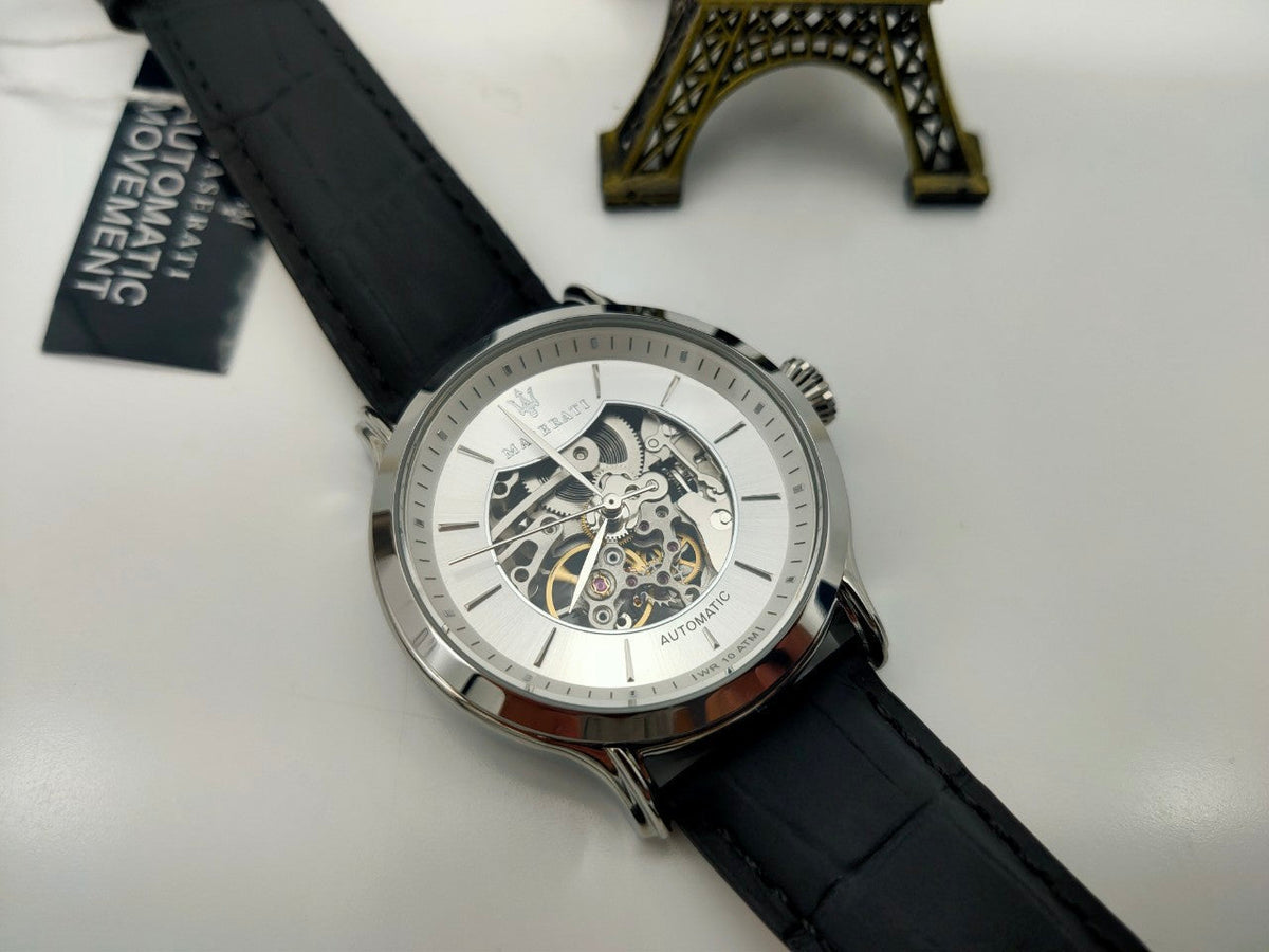  Shop Authentic Maserati Epoca Automatic Skeleton Mechanical Silver Dial Watch For Men - R8821118003 - Luxxuri