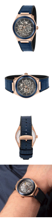  Shop Authentic Maserati Triconic Skeleton Black Dial Blue Leather Strap Watch For Men - R8821139001 - Luxxuri