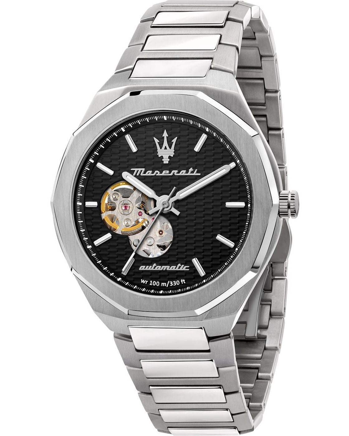  Shop Authentic Maserati Stile Skeleton Automatic Black Dial Silver Steel Strap Watch For Men - R8823142002 - Luxxuri