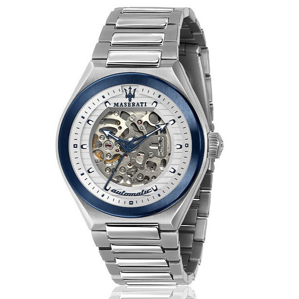  Shop Authentic Maserati Triconic Automatic Skeleton Grey Dial Silver Steel Strap Watch For Men - R8823139002 - Luxxuri