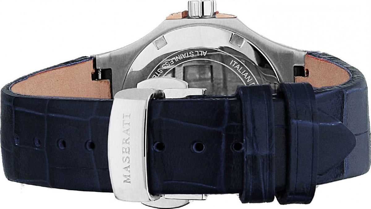  Shop Authentic Maserati Potenza Diamonds Silver Dial Blue Leather Strap Watch For Women - R8851108502 - Luxxuri