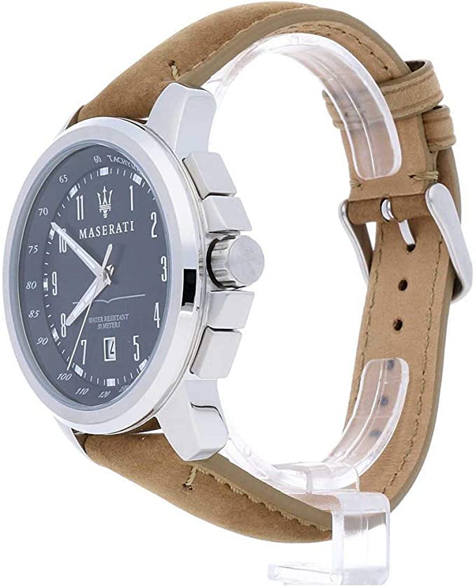  Shop Authentic Maserati Successo Black Dial Beige Leather Strap Watch For Men - R8851121004 - Luxxuri