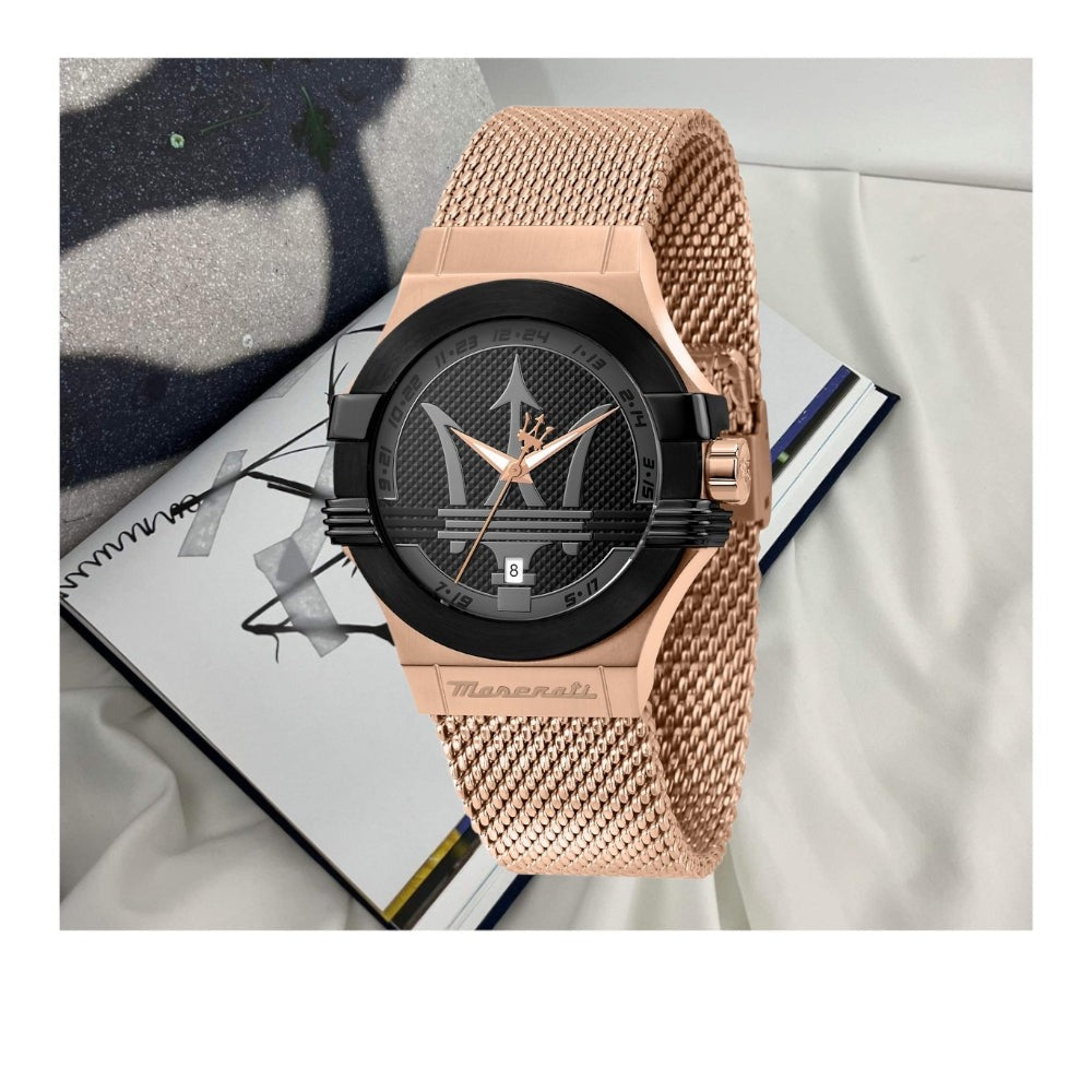  Shop Authentic Maserati Potenza Classic Black Dial Rose Gold Mesh Bracelet Watch For Men - R8853108009 - Luxxuri