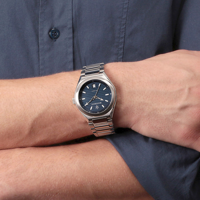  Shop Authentic Maserati Triconic Quartz Blue Dial Silver Steel Strap Watch For Men - R8853139002 - Luxxuri