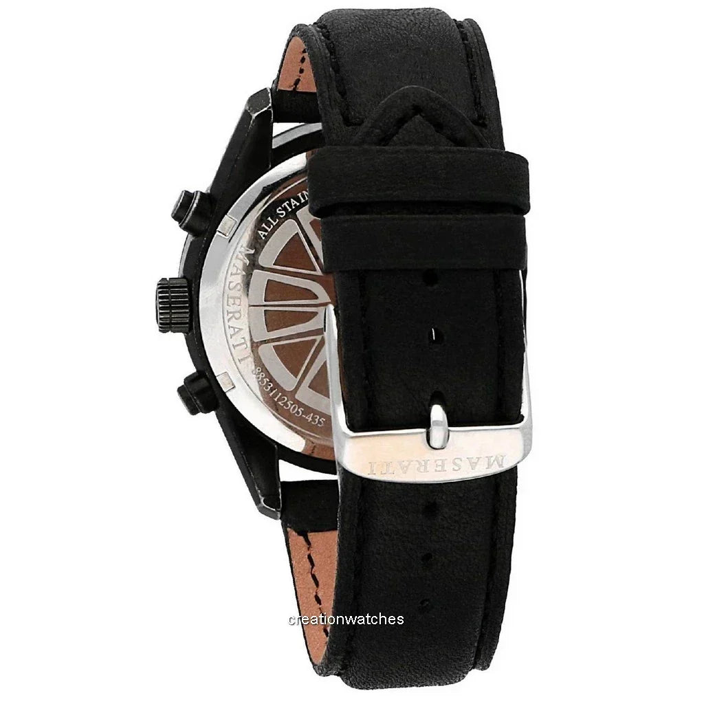  Shop Authentic Maserati Traguardo Black Leather Strap Quartz Black Dial Watch For Men - R8871612019 - Luxxuri