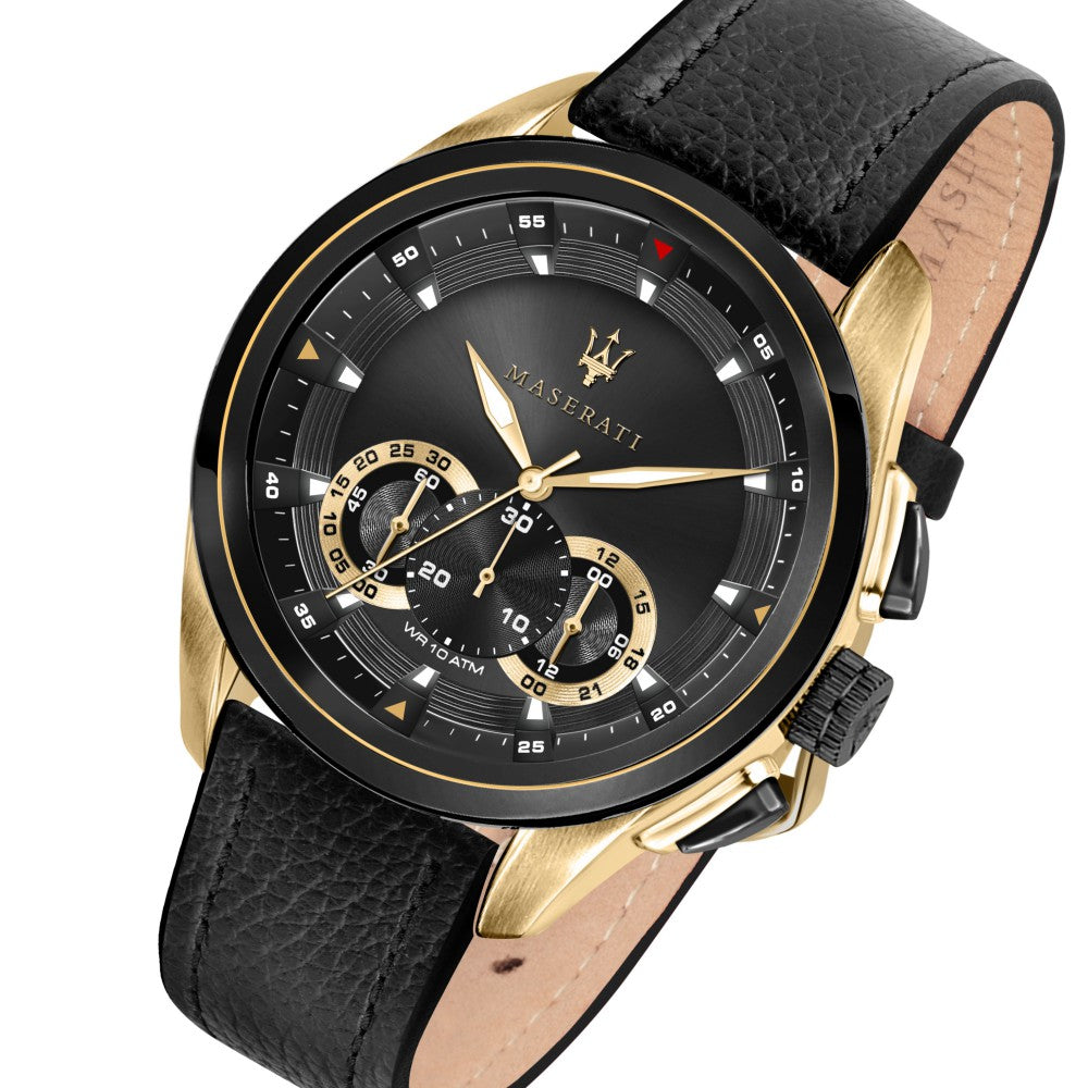  Shop Authentic Maserati Traguardo Chronograph Black Dial Black Leather Strap Watch For Men - R8871612033 - Luxxuri
