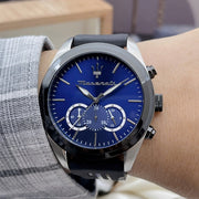  Shop Authentic Maserati Traguardo Chronograph Blue Dial Black Silicone Strap Watch For Men - R8871612044 - Luxxuri