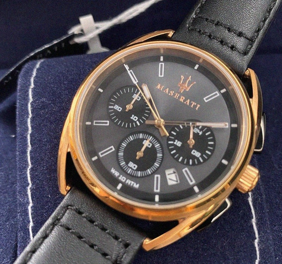  Shop Authentic Maserati Trimarano Chronograph Black Dial Leather Strap Watch For Men - R8871632002 - Luxxuri