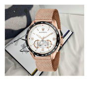  Shop Authentic Maserati Traguardo 45mm Chronograph Rose Gold Mesh Strap White Dial Watch For Men - R8873612011 - Luxxuri