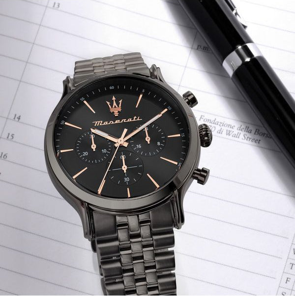  Shop Authentic Maserati Epoca Limited Edition Chronograph Black Dial Black Steel Strap Watch For Men - R8873618019 - Luxxuri