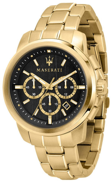  Shop Authentic Maserati Successo 44mm Black Dial Gold Stainless Steel Strap Watch For Men - R8873621013 - Luxxuri