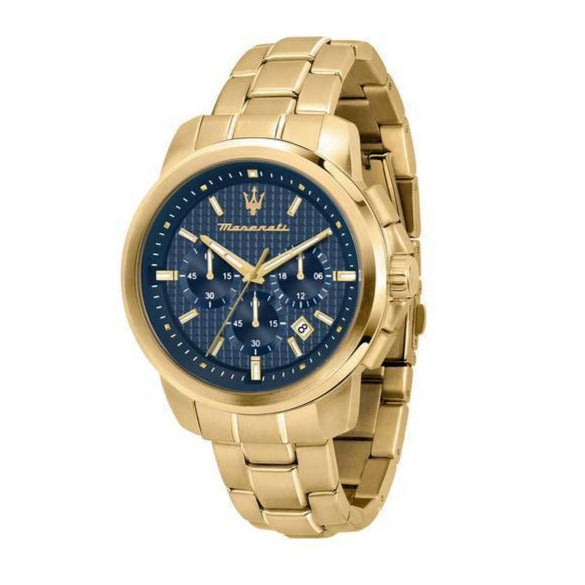  Shop Authentic Maserati Successo Chronograph Blue Dial Gold Steel Strap Watch For Men - R8873621021 - Luxxuri