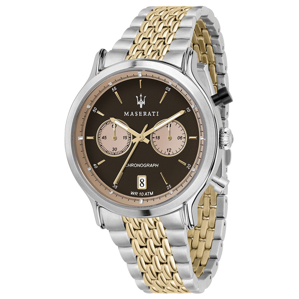  Shop Authentic Maserati Legend Chronograph 42mm Brown Dial Two Tone Steel Strap Watch For Men - R8873638003 - Luxxuri