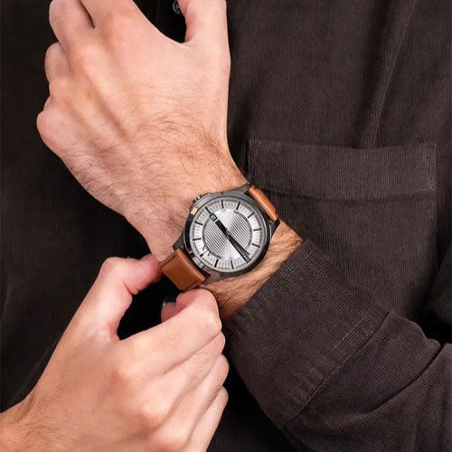  Shop Authentic Armani Exchange Hampton Chronograph Grey Dial Brown Leather Strap Watch For Men - AX2414 - Luxxuri