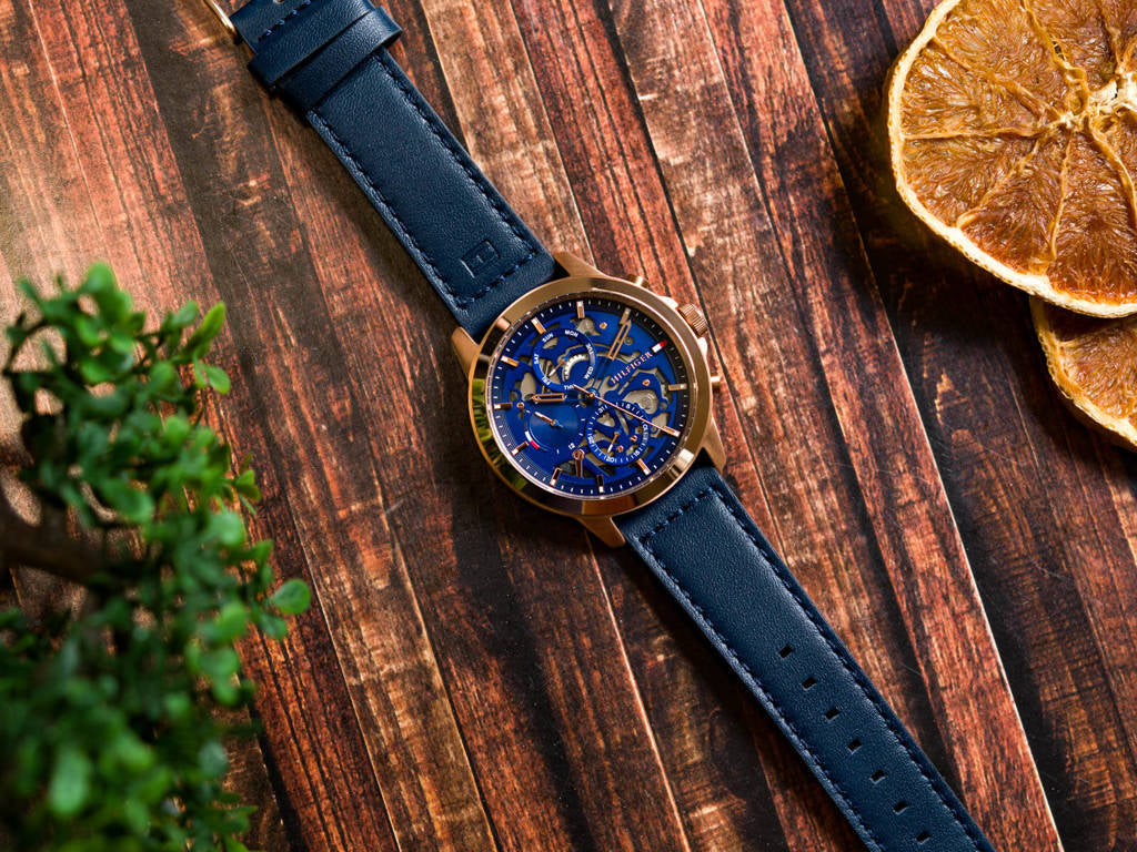  Shop Authentic Tommy Hilfiger Henry Chronograph Quartz Blue Dial Blue Leather Strap Watch For Men - 1710475 - Luxxuri