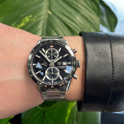  Shop Authentic Tag Heuer Carrera Automatic Chronograph Black Dial Silver Steel Strap Watch for Men - CBM2110.BA0651 - Luxxuri