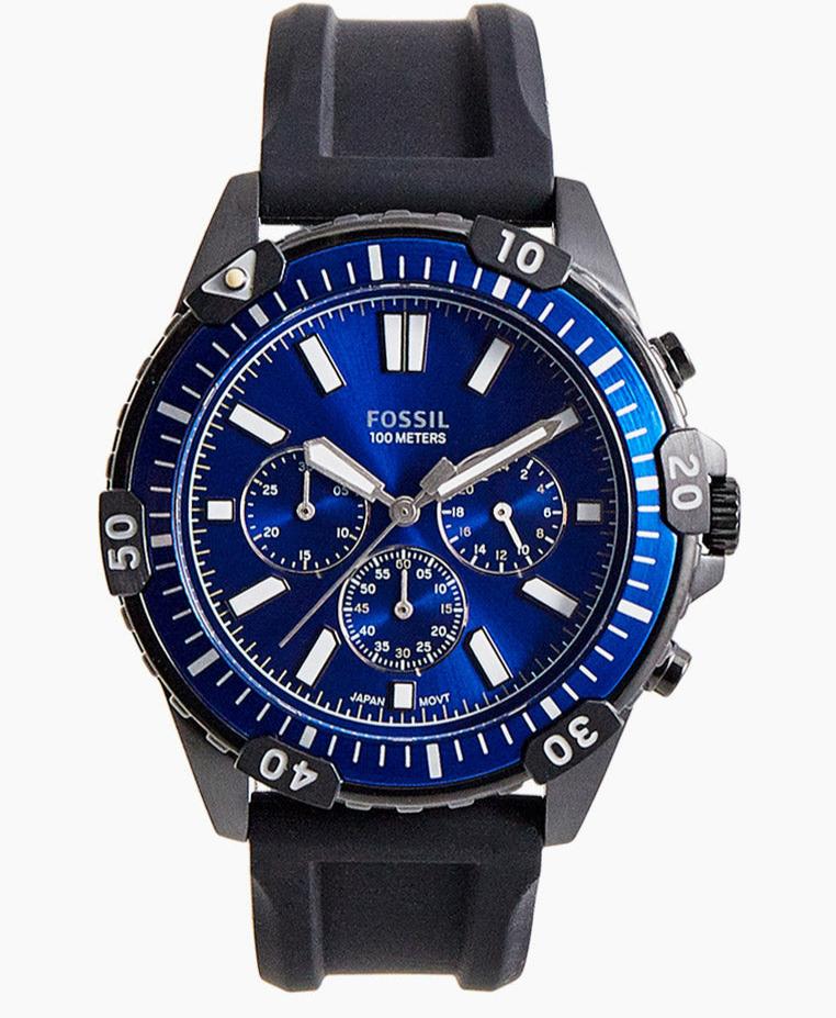  Shop Authentic Fossil Garrett Chronograph Blue Dial Black Rubber Strap Watch for Men - FS5695 - Luxxuri