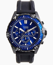  Shop Authentic Fossil Garrett Chronograph Blue Dial Black Rubber Strap Watch for Men - FS5695 - Luxxuri