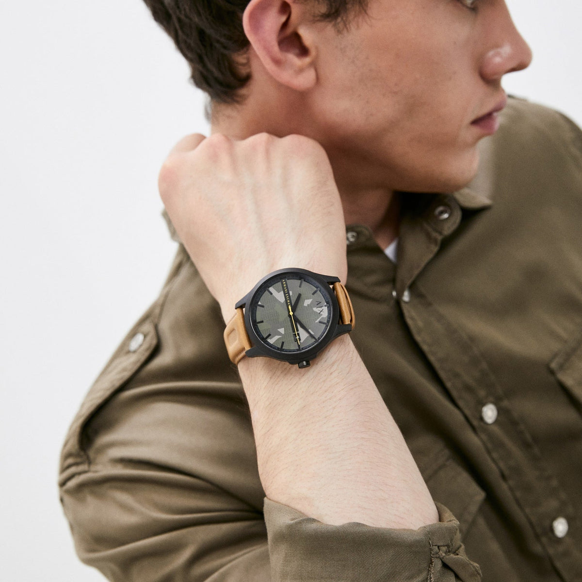  Shop Authentic Armani Exchange Hampton Chronograph Green Dial Brown Leather Strap Watch For Men - AX2412 - Luxxuri