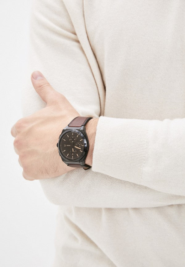  Shop Authentic Fossil Everett Chronograph Black Dial Brown Leather Strap Watch for Men - FS5798 - Luxxuri