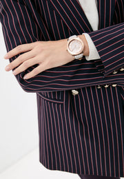  Shop Authentic Michael Kors Runway Quartz Rose Gold Dial White Leather Strap Watch For Women - MK6980 - Luxxuri