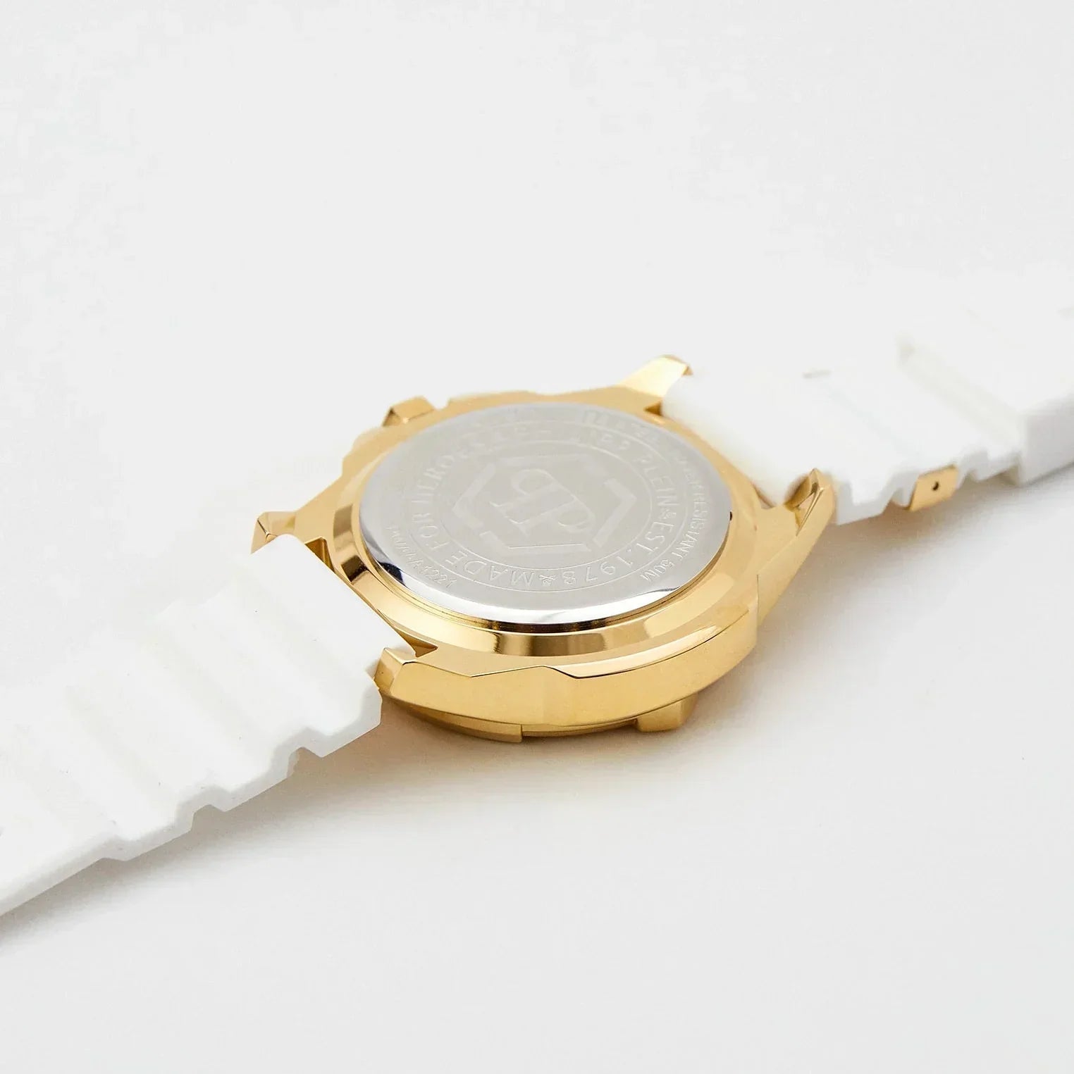 Philipp Plein The Skull Gold Dial White Silicone Strap Watch for Men - PWAAA1221