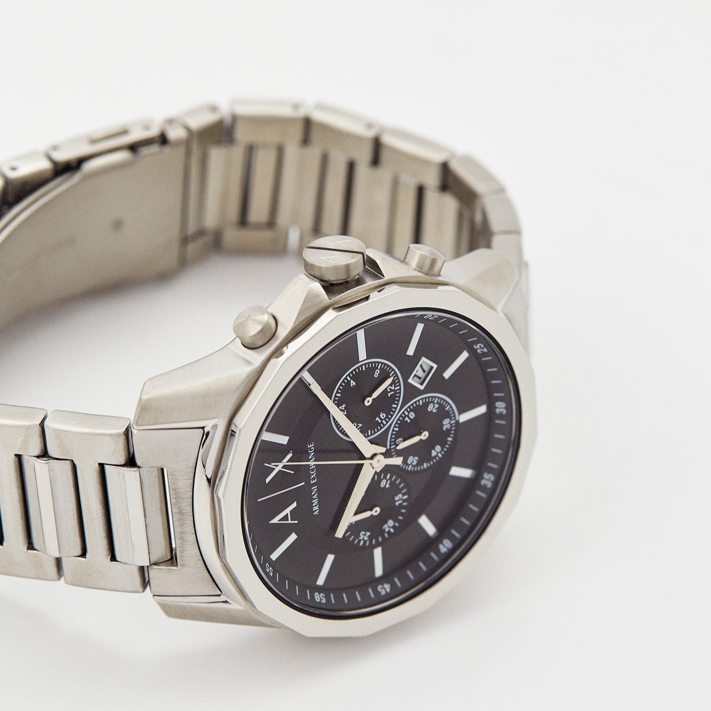  Shop Authentic Armani Exchange Banks Chronograph Black Dial Silver Steel Strap Watch For Men - AX1720 - Luxxuri