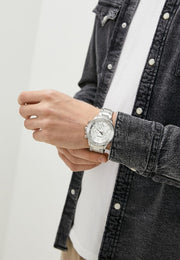  Shop Authentic Fossil Bannon Multifunction Chronograph Silver Dial Silver Steel Strap Watch for Men - BQ2490 - Luxxuri