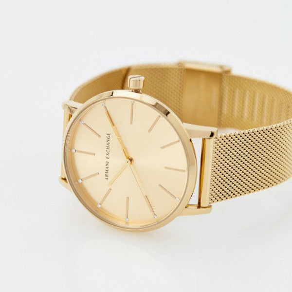  Shop Authentic Armani Exchange Lola Analog Gold Dial Gold Mesh Strap Watch For Women - AX5536 - Luxxuri