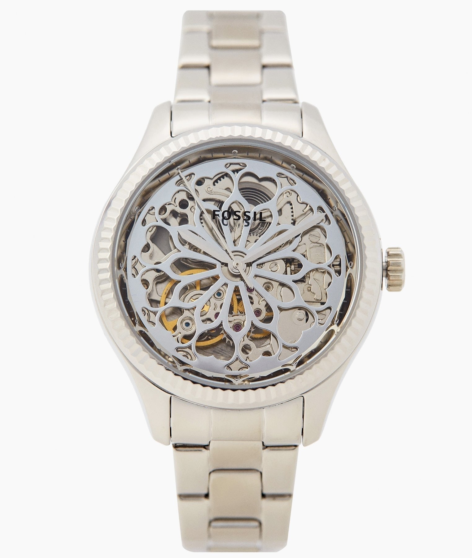  Shop Authentic Fossil Rye Automatic Skeleton Silver Dial Silver Steel Strap Watch for Women - BQ3753 - Luxxuri