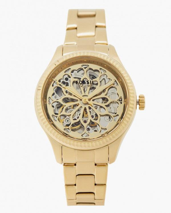  Shop Authentic Fossil Rye Automatic Skeleton Gold Dial Gold Steel Strap Watch for Women - BQ3755 - Luxxuri