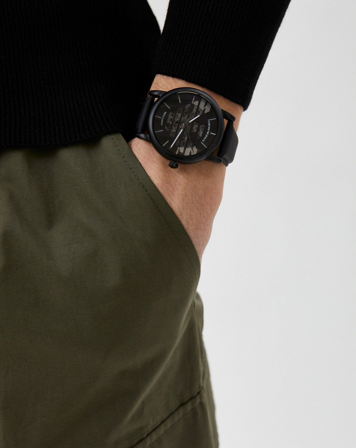  Shop Authentic Emporio Armani Meccanico Quartz Black Dial Black Leather Strap Watch For Men - AR60032 - Luxxuri