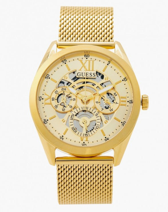  Shop Authentic Guess Tailor Multifunction Gold Dial Gold Mesh Bracelet Watch for Men - GW0368G2 - Luxxuri