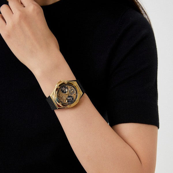  Shop Authentic Guess Asteria Multifunction Gold Dial Black Rubber Strap Watch For Women - GW0620L2 - Luxxuri