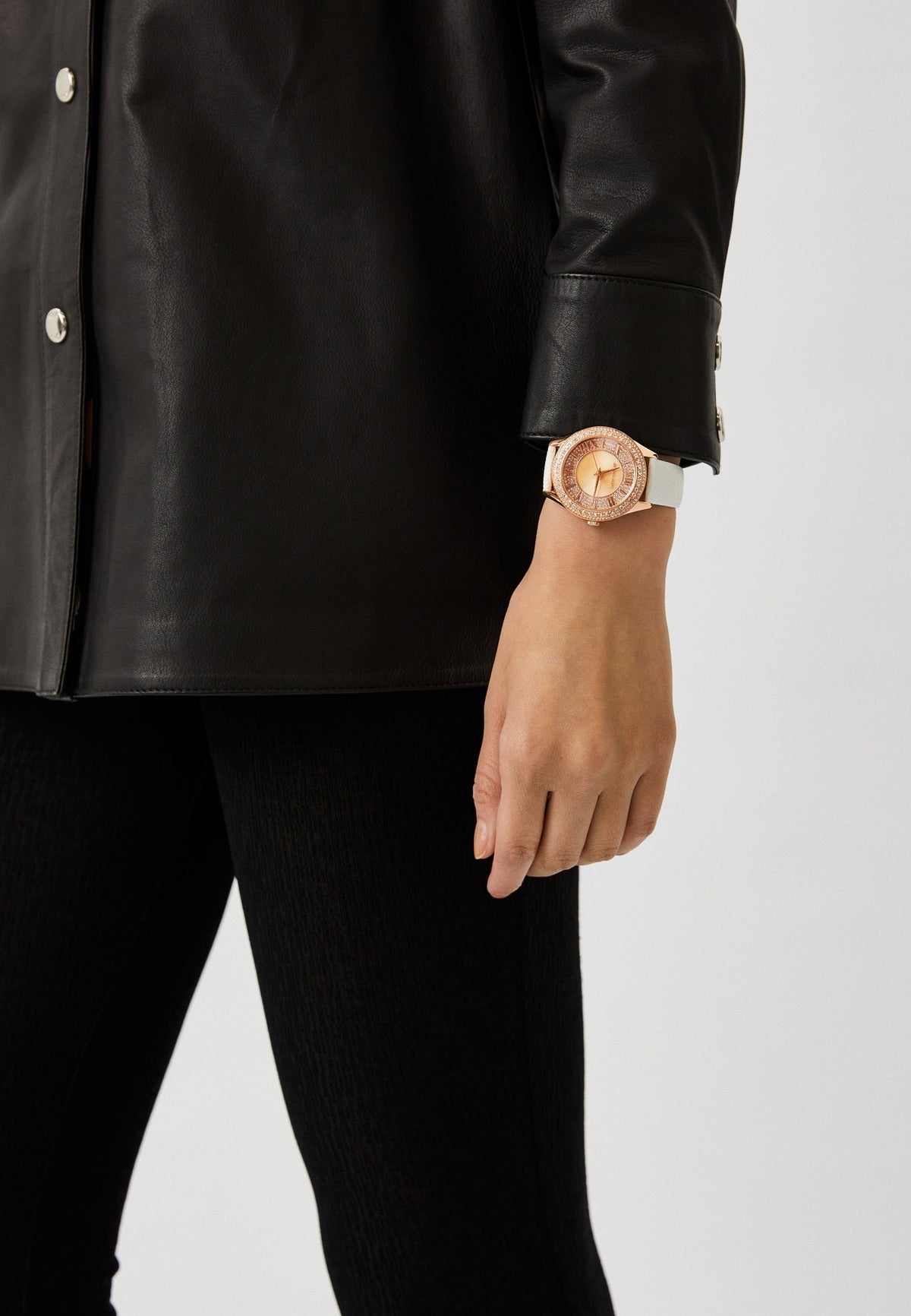  Shop Authentic Michael Kors Harlowe Analog Rose Gold Dial White Leather Strap Watch For Women - MK2989 - Luxxuri